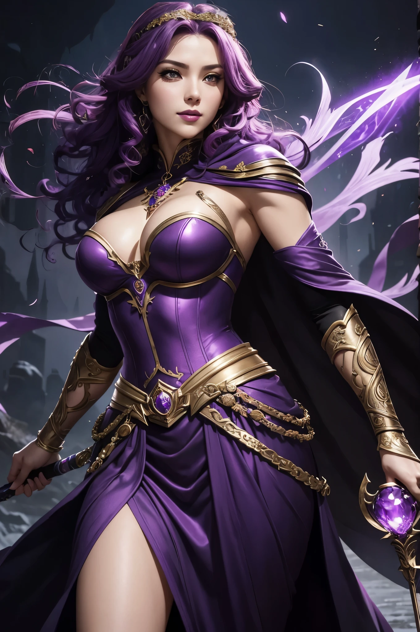 8K,bright purple curly hair,超A high resolution,A hyper-realistic,