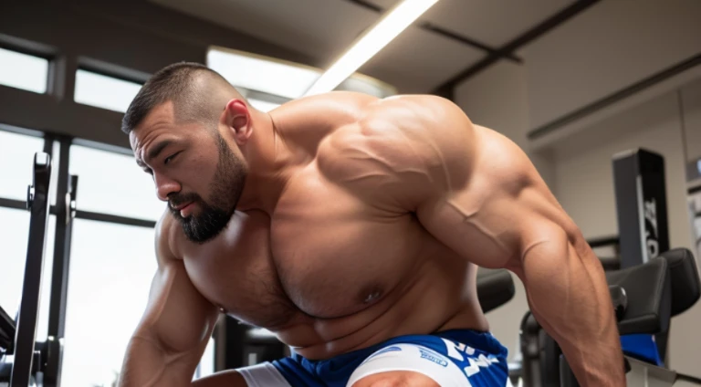 (Very detailed 8k wallpaper), two asian men, muscle worship, arms folded, At the gym, high detailing, buzzcut, very large and strong body, bulging muscles, well-muscled, very large pectoral muscles. Very sexy abs, legs are well-muscledの, Toned figure, lightens oily skin, well-muscledの, Tank top, T-shirt, longshot, Wide Shot