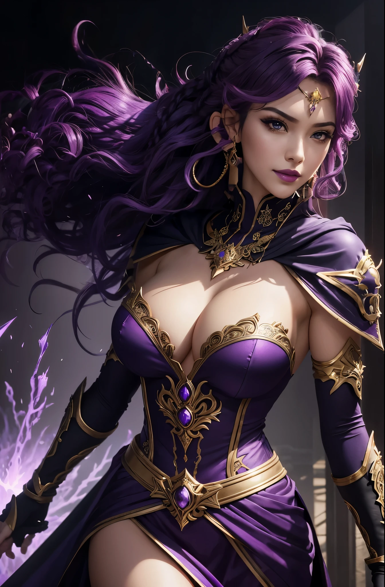 8K,bright purple curly hair,超A high resolution,A hyper-realistic,