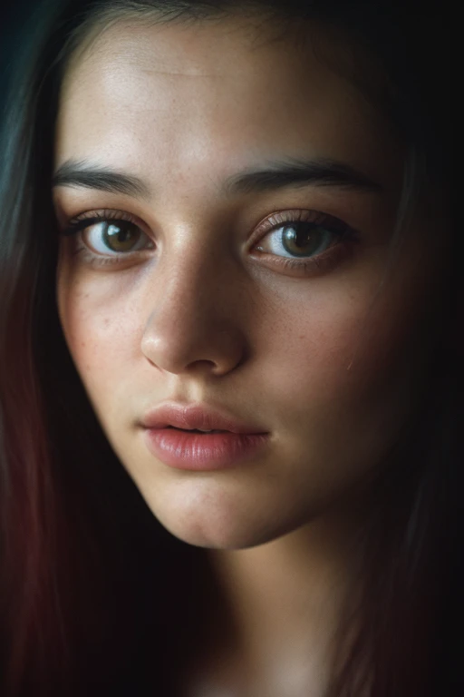 (close-up, editorial photograph of a 21 year old woman), (highly detailed face:1.4) (smile:0.7) (background inside dark, moody, private study:1.OV, by lee jeffries, nikon d850, film stock photograph ,4 kodak portra 400 ,camera f1.6 lens ,rich colors ,hyper realistic ,lifelike texture, dramatic lighting , cinestill 800,