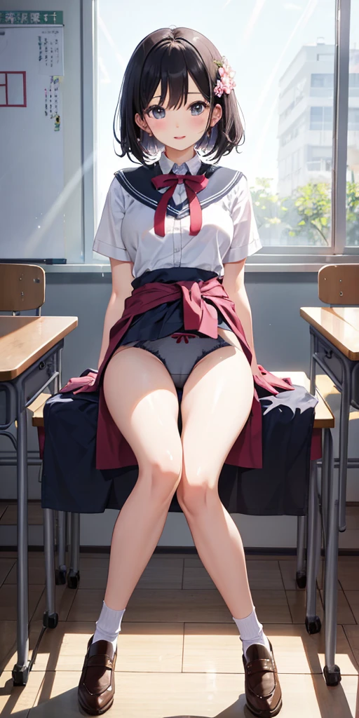 girl1、makeups、浅笑、校服、Classroom、light ray reliance、鎖骨、Constricted waist、(masterpiece)、opening legs、underpants