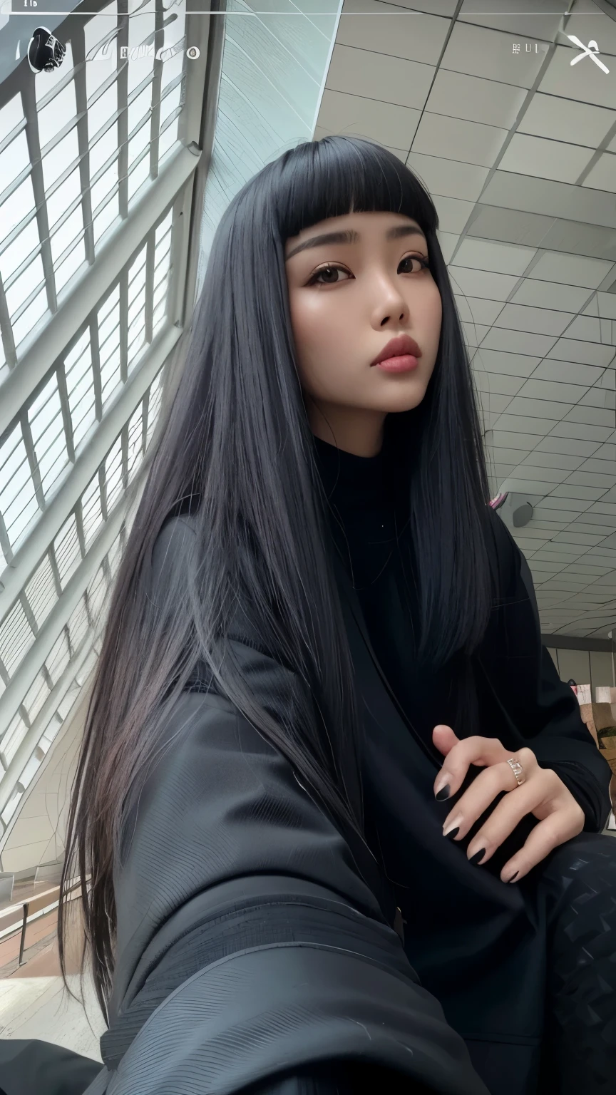 arafed woman with cabelos pretos longos and a black jacket, asian girl com cabelos longos, com cabelos longos, com longos cabelos escuros, with cabelos pretos longos, preto hime corte cabelo, cabelos pretos longos e finos, cruel korean goth girl, female with cabelos pretos longos, cabelos pretos longos, cabelo longo preto, asian features, an Asian woman, cabelos pretos longos with bangs