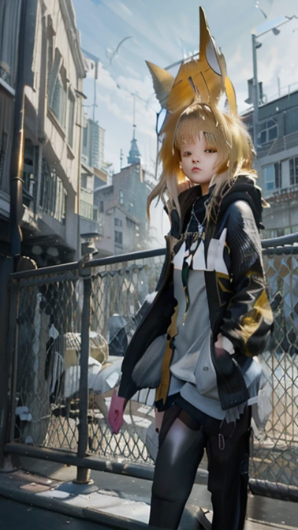 Anime girl in a black and yellow jacket is walking down the street, from arknights, arknights, anime catgirl, beautiful anime catgirl, from girls frontline, girls frontline style, girls frontline universe, cyberpunk anime girl in hoodie, Trending on ArtStation pixiv, girls frontline cg, anime concept hdr anime macmanus, artwork in the style of guweiz