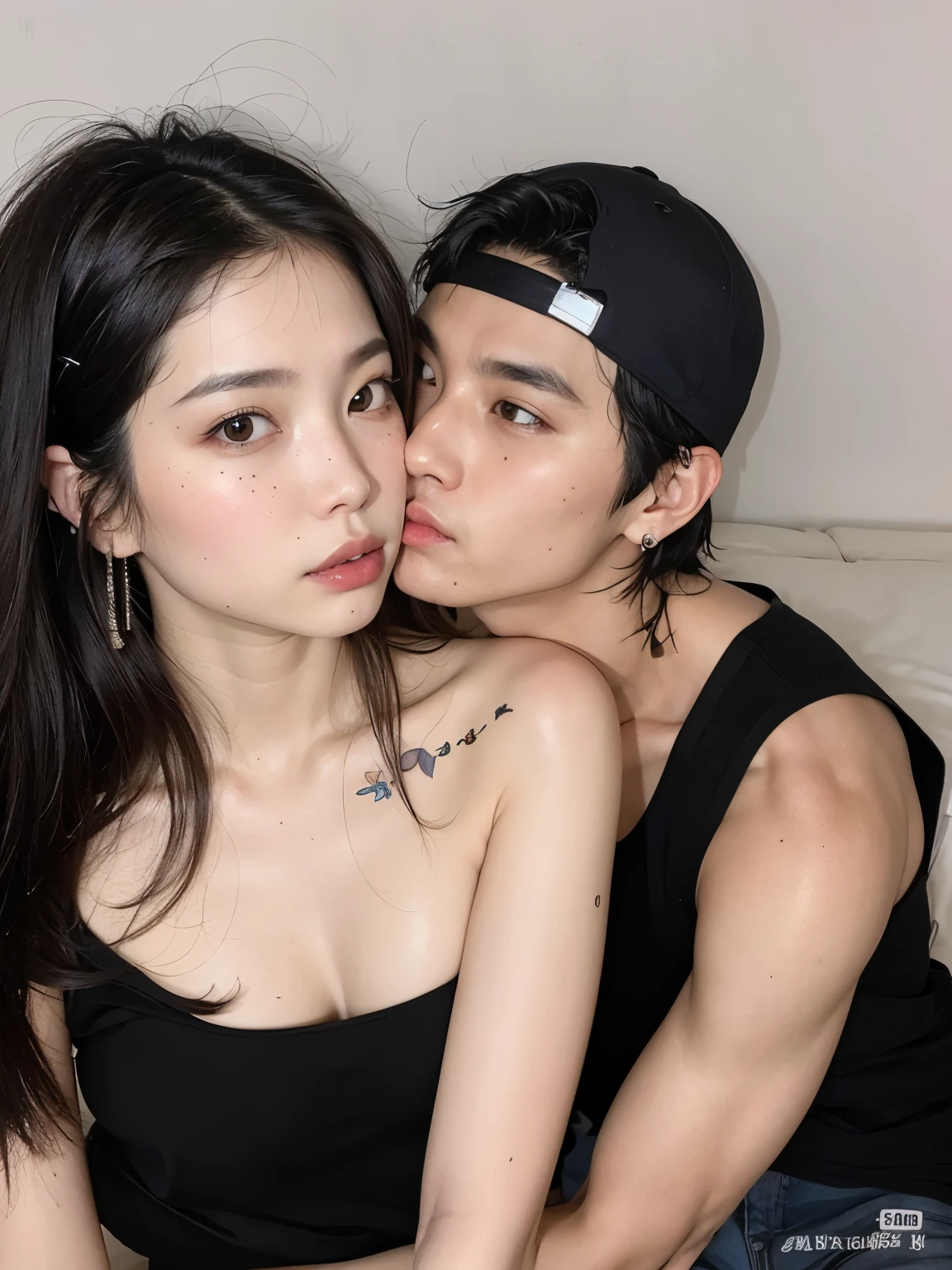 There are two people who kiss in bed, pose de casal, Cai Xukun, beijando juntos fofos, pixivs e junji ito, Jordan Grimmer e Natasha Tan, TaeJune Kim, Lovely couple, de menina taiwanesa com tatuagens, Ulzzang, 1 7 - ano - menino rosto magro, Yanjun Chengt