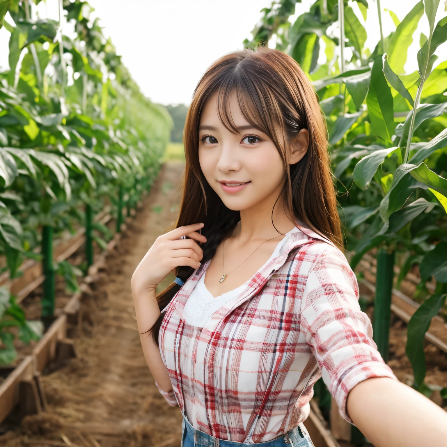 Farm Life, Beautiful girl busty gravure idol wearing farm clothes and farming