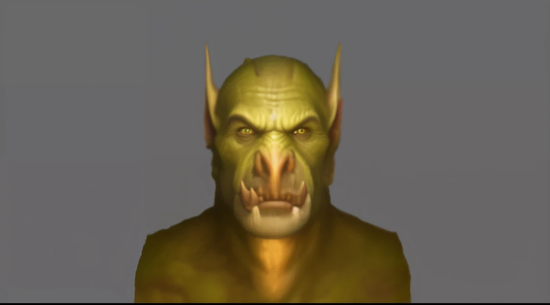 a close up of a goblin male portrait, medium portrait of a goblin, portrait of a goblin, portrait of an orc, an orc, orc, green orc male, dark fantasy goblin, dog - faced muscular goblin, known as voryn dagoth in life, male orc, face of an armored villian, goblin ears.