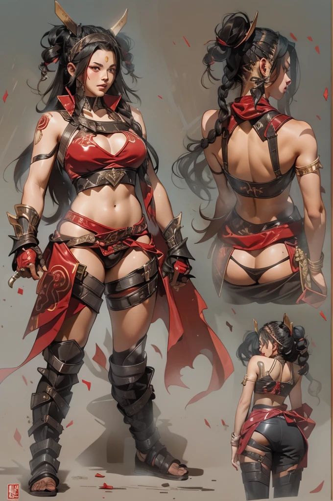 (((maam))), (((Better quality))), (((tmasterpiece))), ((())), Uma maam gladiadora loira, 30 age old,Have an athletic figure, , capuz, (((Alone))), (((1个Giant Breast Girl))) , Brooklyn Gladiators, Simon Bisley (Simon Bisley) almost for《heavy metal》Magazine cover shoot,Show wild style, Cabellos Moicanos, lewd poses , small leather, , Minimum dress code, Wavy pattern of black and red Chinese characters, armour, Chio of Puntas and Estrelarom the knee up))), Mohawk hairstyle with pigtails