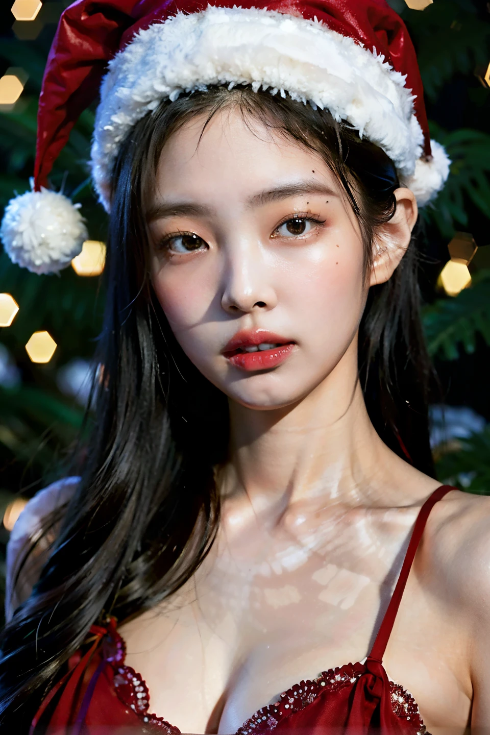 Araffe woman with a Santa Claus hat posing for a photo., Hermosa mujer surcoreana, Hermosa joven coreana, japanese model, dilraba dilmurat, Hermosa joven coreana, Hermosa modelo china, Chica coreana, Heonhwa Choe, Usando sombrero de Santa Claus, 8K Artgerm Bokeh, Joven y adorable rostro coreano, Jaeyeon Nam