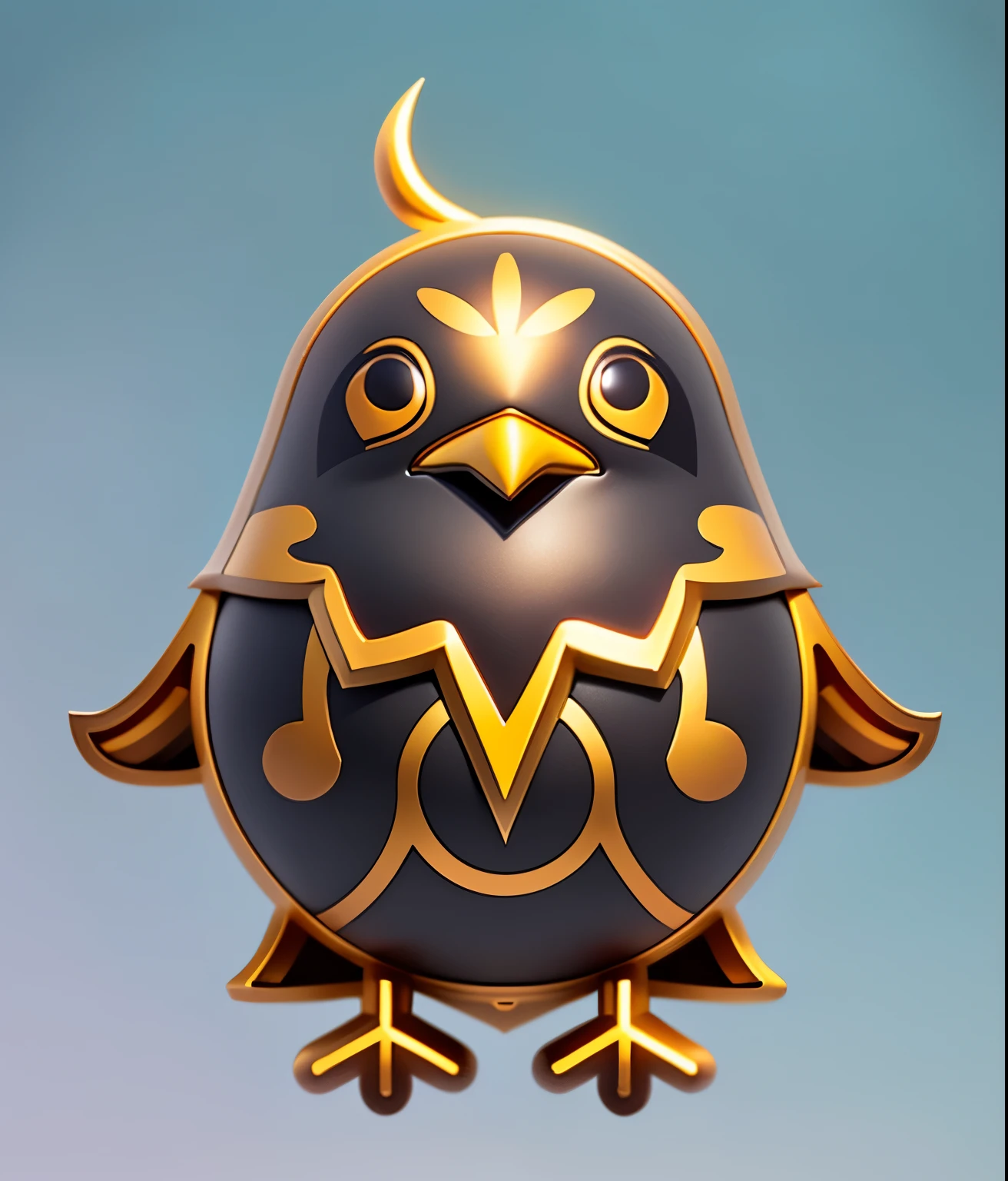 A cute little bird made of bronze,Shapes like an eagle,Round belly,Has a bronze-like appearance,The body is painted with golden bronze patternlack colored eyes,White pupils,Outside the eyes is a circle of golden painted eye circleehind the back is a short tail,There is a pinch of dull hair on the head