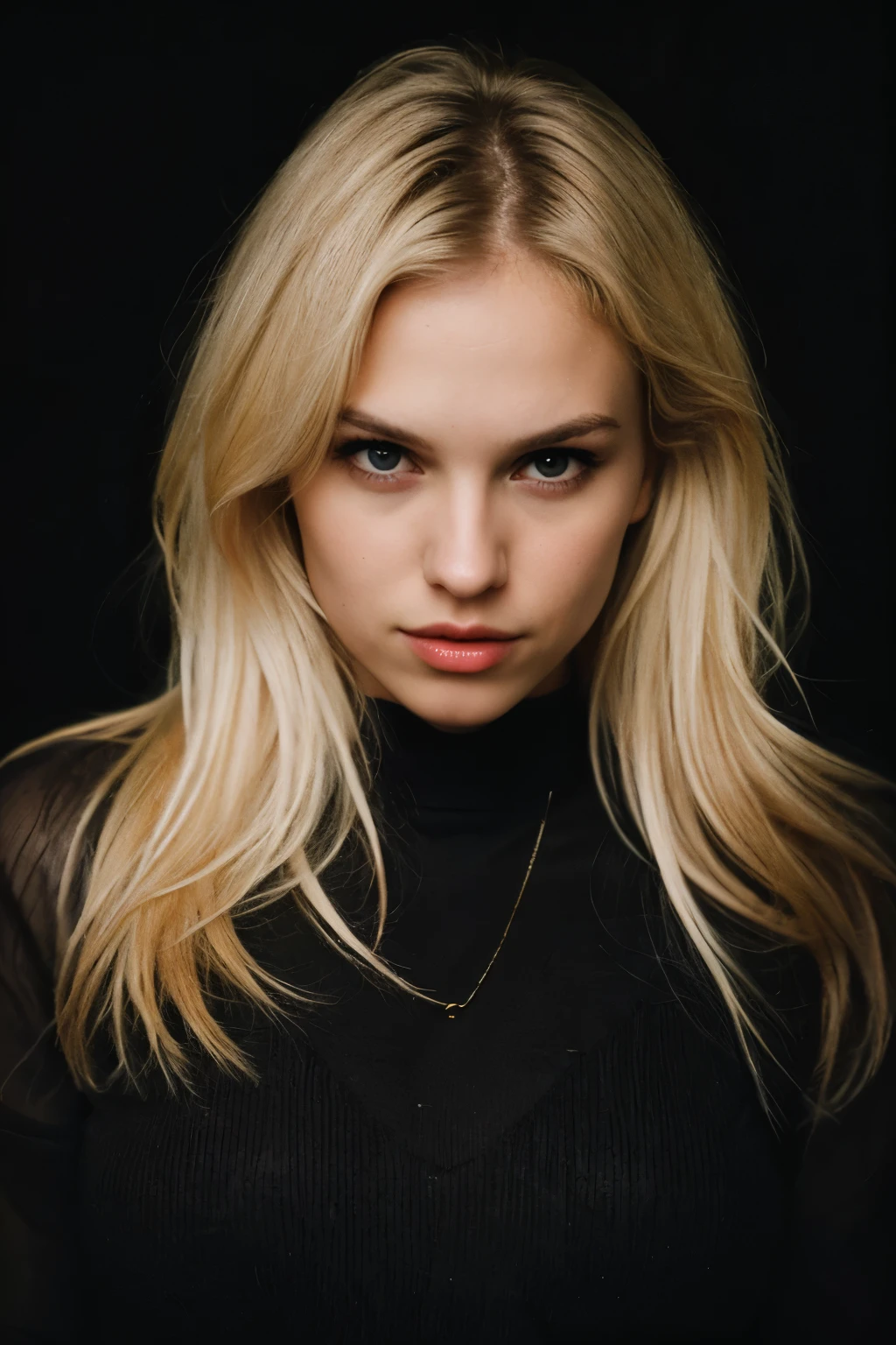 super cute blond woman in a dark theme