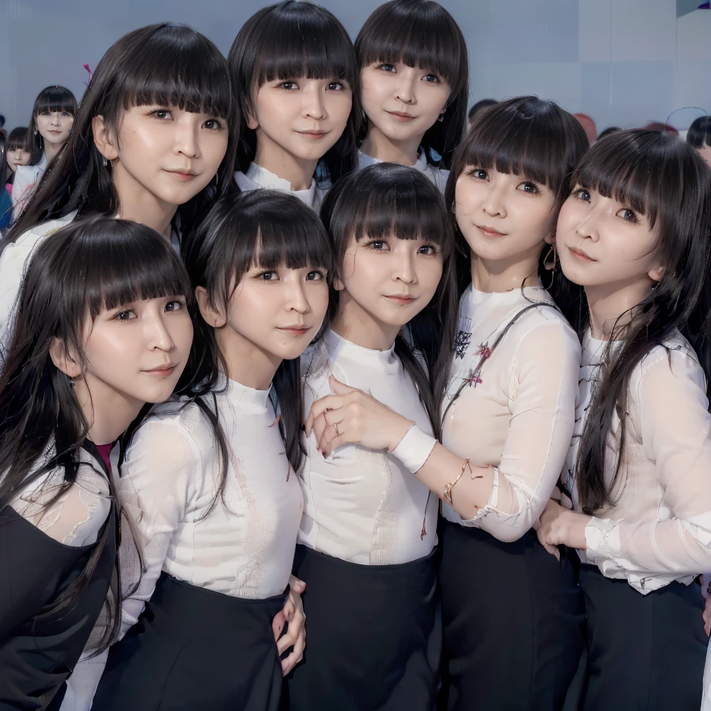 absurdres, Raw photo、(((multiple girls))),((((6+girls)))),((((1000girls)))),(((10000girls)))、((((100000 girls))))、Women only、The same face、((matching school uniform))、(((Adhesion)))、6 years old、Long black hair、10,000 cute girls going to school、a smile、Commuting to school、School route、In the street、selfee、same person、(((A large group of people filling the area)))、(((A large group filling the horizon)))、elementary student