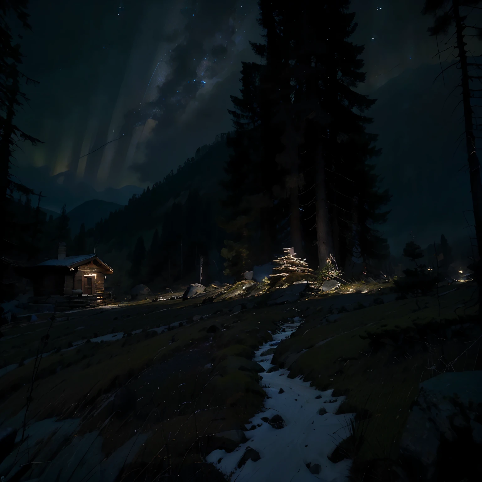 night, mountain, sky full of stars, forest, alone
