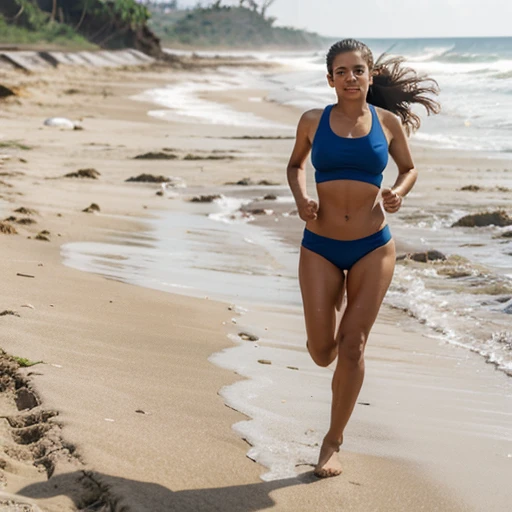 Brazilian babe jogging on the beach