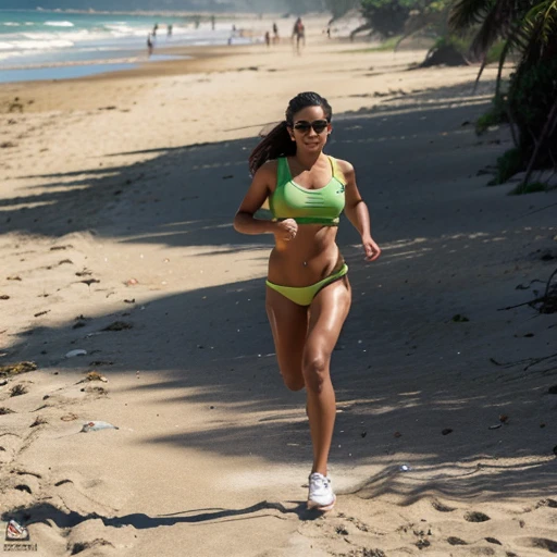 Brazilian babe jogging on the beach