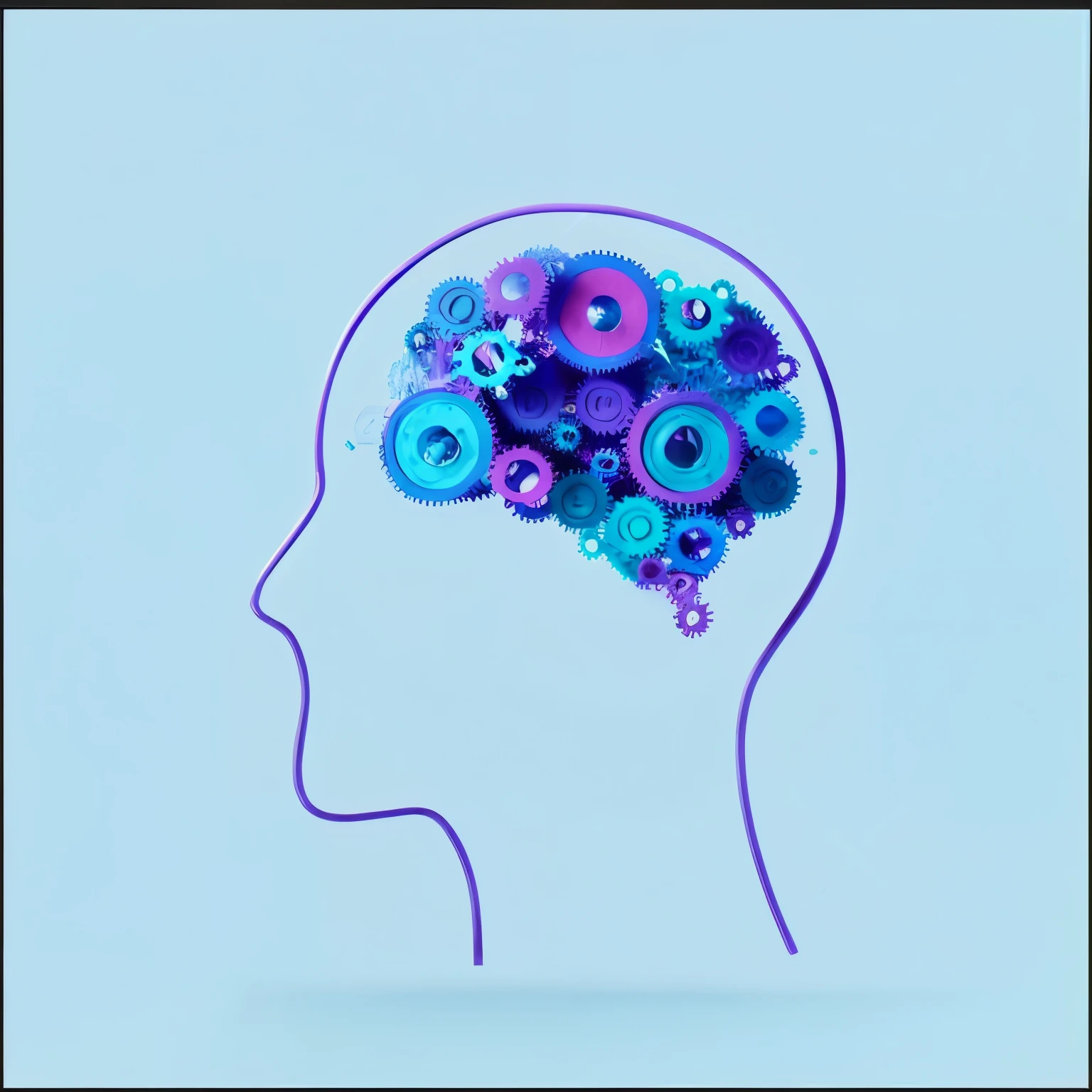 there is a purple and blue head with gears in it, mind character, purple head, blue brain, nootropic stimulant, photo of head, whose mind is pure machinery, blue and violet color scheme, circuitry visible in head, brain, cognition, brain visible, dementia, purple and blue color scheme, blue and purple colour scheme, taking mind altering drugs