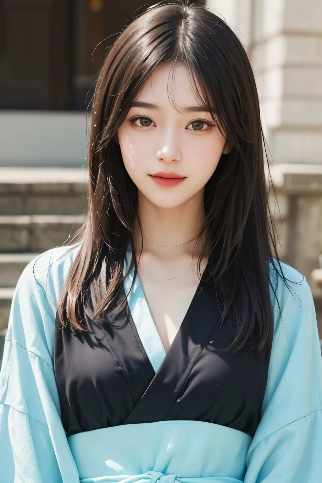 masterpiece、The highest image quality、hightquality、Beautuful Women、japanes、Popular Korean Makeup、detaileds、Swollen eyes、detailedsな目、detailedsな皮膚、Beautiful skins、超hight resolution、(现实:1.4)、very extremely beautiful、Slightly younger face、Beautiful skins、Thin、(A hyper-realistic)、(illustratio)、(hight resolution)、(8K)、(非常にdetaileds)(The best illustrationeautifully detailed eyes)、(超detaileds)、(wall-)、(detaileds顔)、ビューアのdetailedsを見る、 detailedsな顔、pureerosfaceace_v1、A smile、Looking straight ahead、Looks straight from the waist up、photos realistic、Bright lighting、profetional lighting、A dark-haired(Part of the hair is green)、length hair、Black Leather Gothic Dress、a matural female、long stylish bangs、