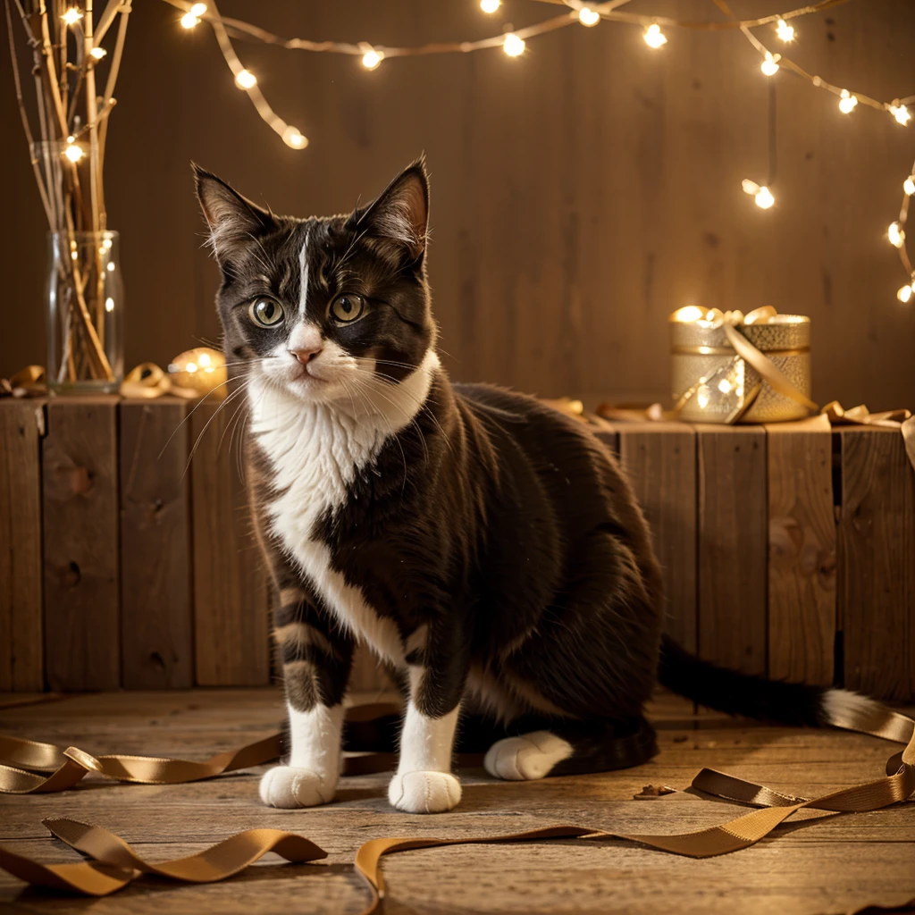 create a picture of a beautiful New Year&#39;s cat