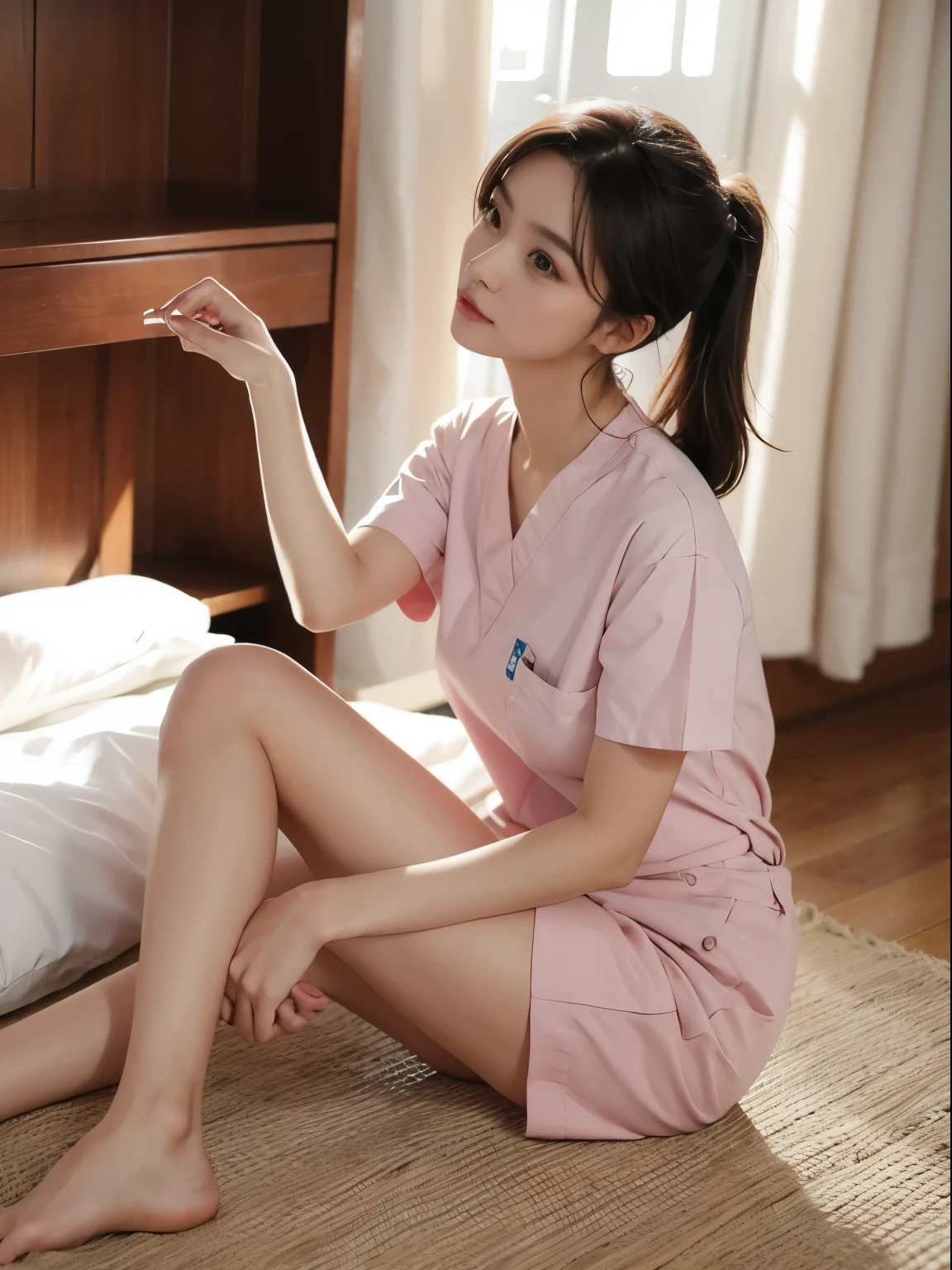 nurse woman,Barefoot,roll eyes