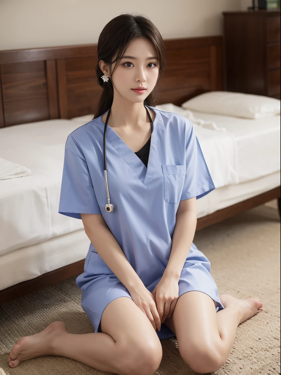 nurse woman,Barefoot,roll eyes