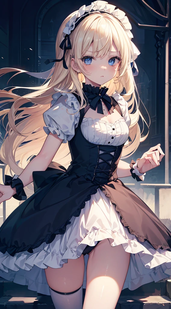 (Love juice and pussy,)(masutepiece, Best Quality:1.2), 8K, 85 mm, Official art, Raw photo, absurderes, Platinum Blonde Hair, (Blue eyes, Lolita Fashion, sweetlolita, Gothic, Dress:1.2), Idol face, Upper body, Beautiful Girl, gardeniass, Copenhagen, Short sleeve, Elegance, Sophisticated, gardenia, Looking at Viewer, Film grain, chromatic abberation, Sharp Focus, face lights, Dynamic lighting, Cinematic lighting, embarassed expression, (((tucking up the skirt、,)))、Beautiful and perfect legs, Clean and perfect hands