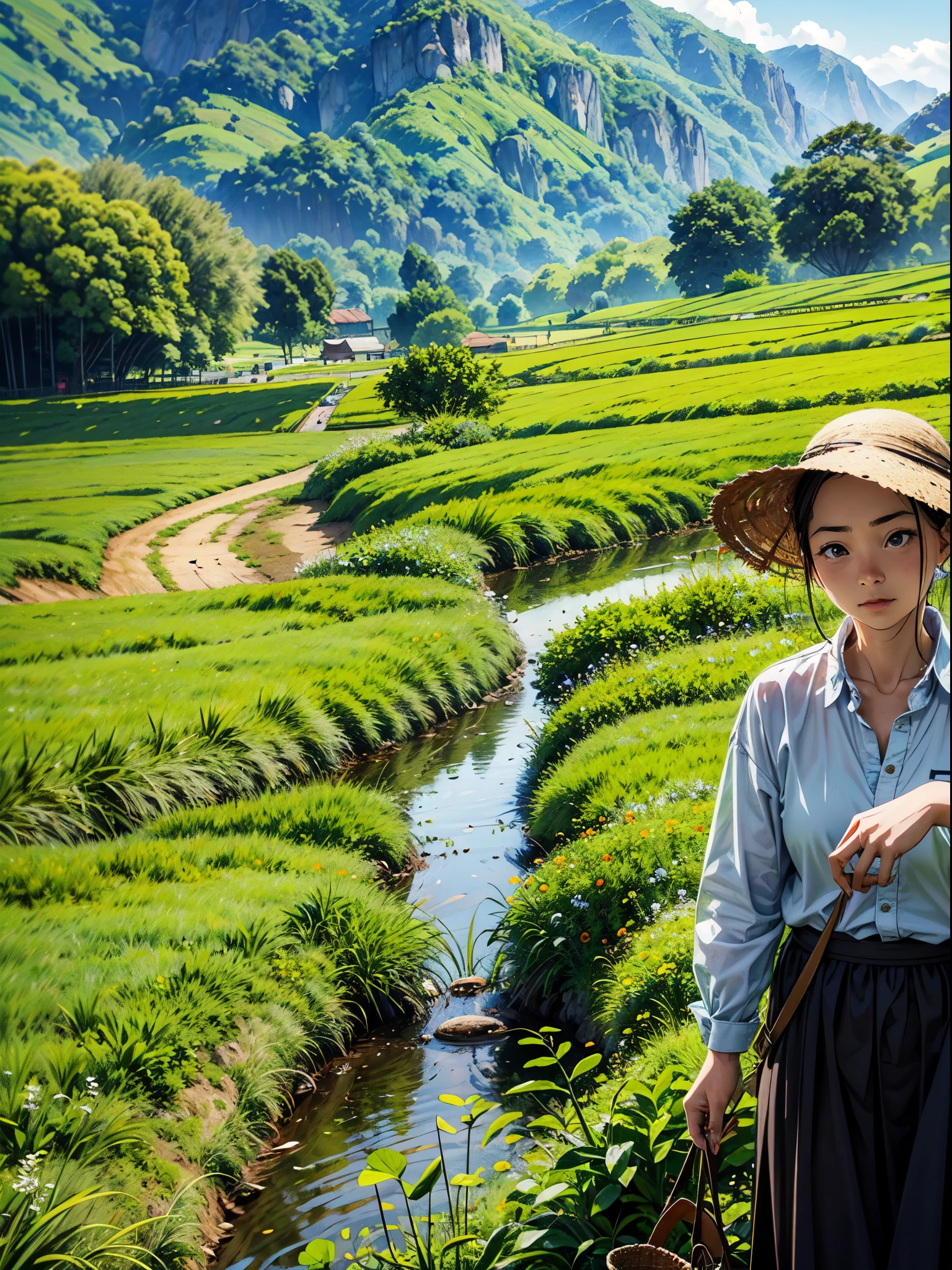 (best quality,4k,8k,highres,masterpiece:1.2),ultra-detailed,realistic,photorealistic:1.37,southeast asia,staircase field,farmer,2chickens,Vietnam,farm life,fertile land,rice terrace,traditional agriculture,harvest season,greenery,peaceful landscape,hardworking,traditional clothing,errand in the farm,sturdy bamboo hat,serene atmosphere,family-owned farm,vibrant culture,colorful traditional houses,rich heritage,breathtaking view,lush vegetation,abundant rice crops,modern farming techniques,sunshine through the leaves,buffalo grazing,community spirit,daily farm chores,simple living,sustainable farming practices,farm-to-table,fresh organic produce,farmhouse,authentic experience,tranquil countryside