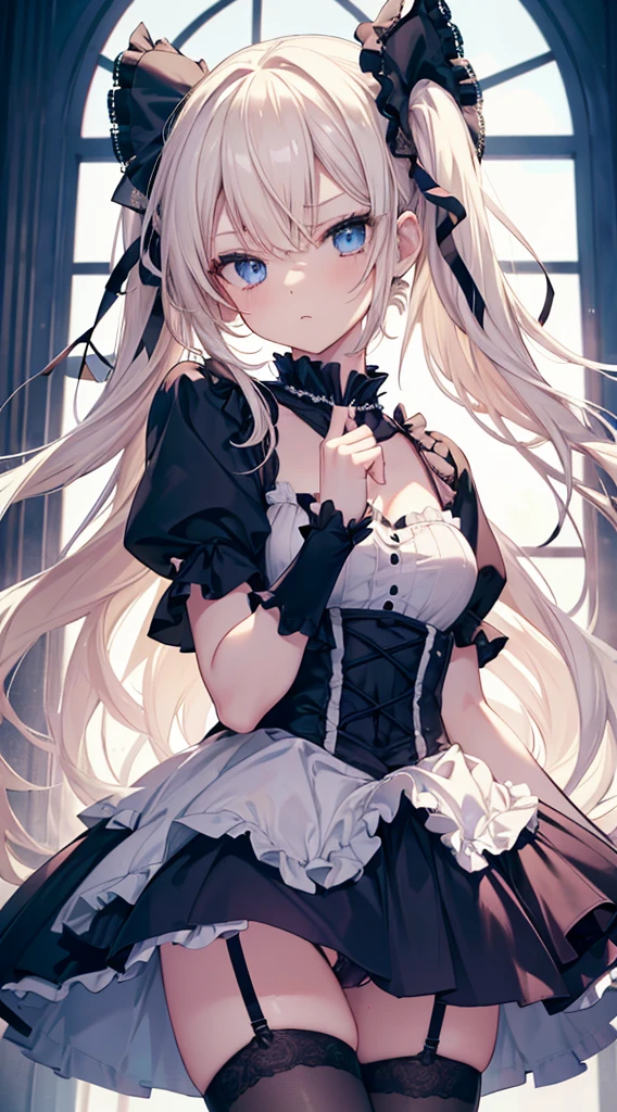 ((screw))(No pants,)(Love juice and crotch ,Not wearing pants)(masutepiece, Best Quality:1.2), 8K, 85 mm, Official art, Raw photo, absurderes, Platinum Blonde Hair, (Blue eyes, Lolita Fashion, sweetlolita, Gothic, Dress:1.2), Idol face, Upper body, Beautiful Girl, gardeniass, Copenhagen, Short sleeve, Elegance, Sophisticated, gardenia, Looking at Viewer, Film grain, chromatic abberation, Sharp Focus, face lights, Dynamic lighting, Cinematic lighting, embarassed expression, (((tucking up the skirt、,)))、Beautiful and perfect legs, Clean and perfect hands