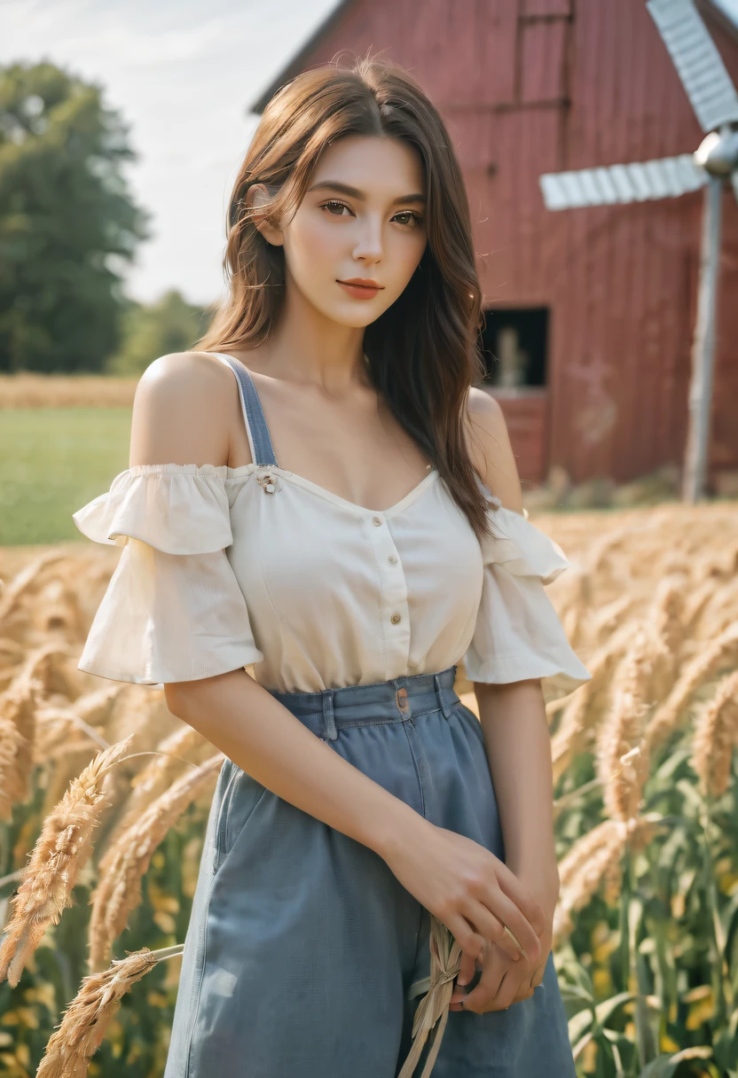 Farm Girl，farm windmill，