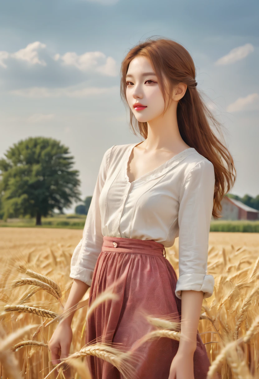 Farm life,Farm building,wheat field,girl,(Life scenes:1.5),Big windmill,Farm building,