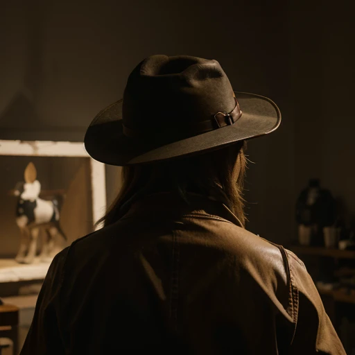 (Coyote portant un chapeau de cow-boy), [facing away], tête de coyote,Anthro, Masterpiece, cinematic light, atmospheric lighting, Diffusion souterraine,