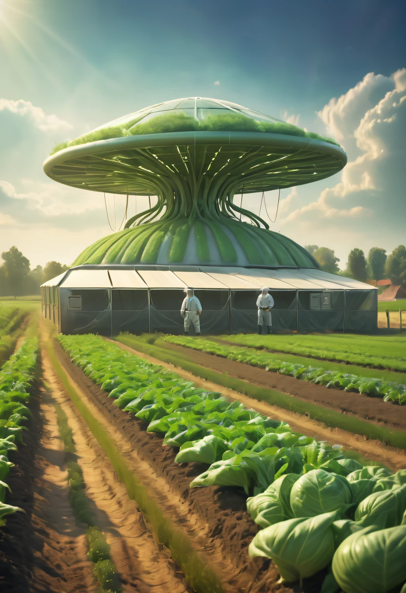 Alien farm life，Happy life with alien crops，spacious farm，(Life scenes:1.5)