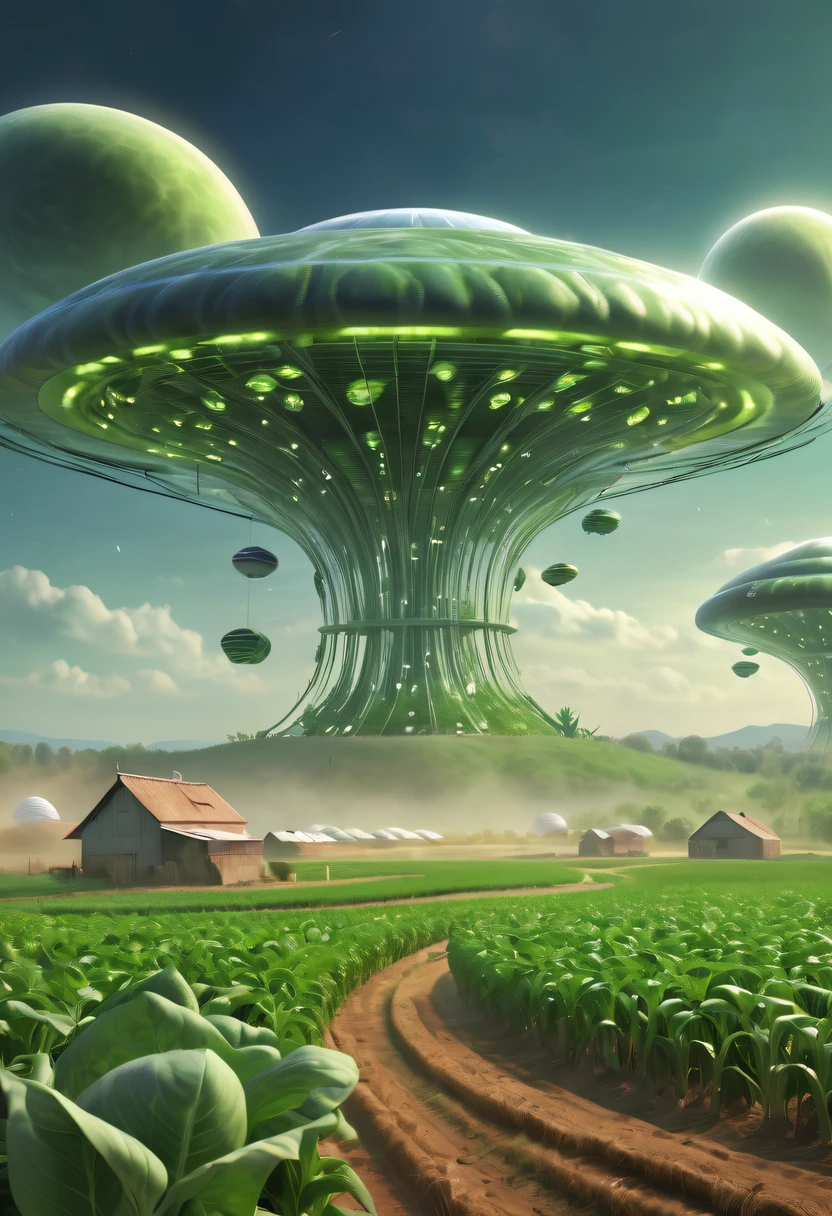 Alien farm life,Live a happy life with exotic crops,spacious farm,(Life scenes:1.5)