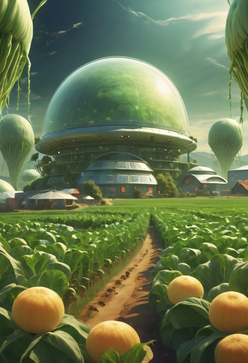 Alien farm life,Live a happy life with exotic crops,spacious farm,(Life scenes:1.5)