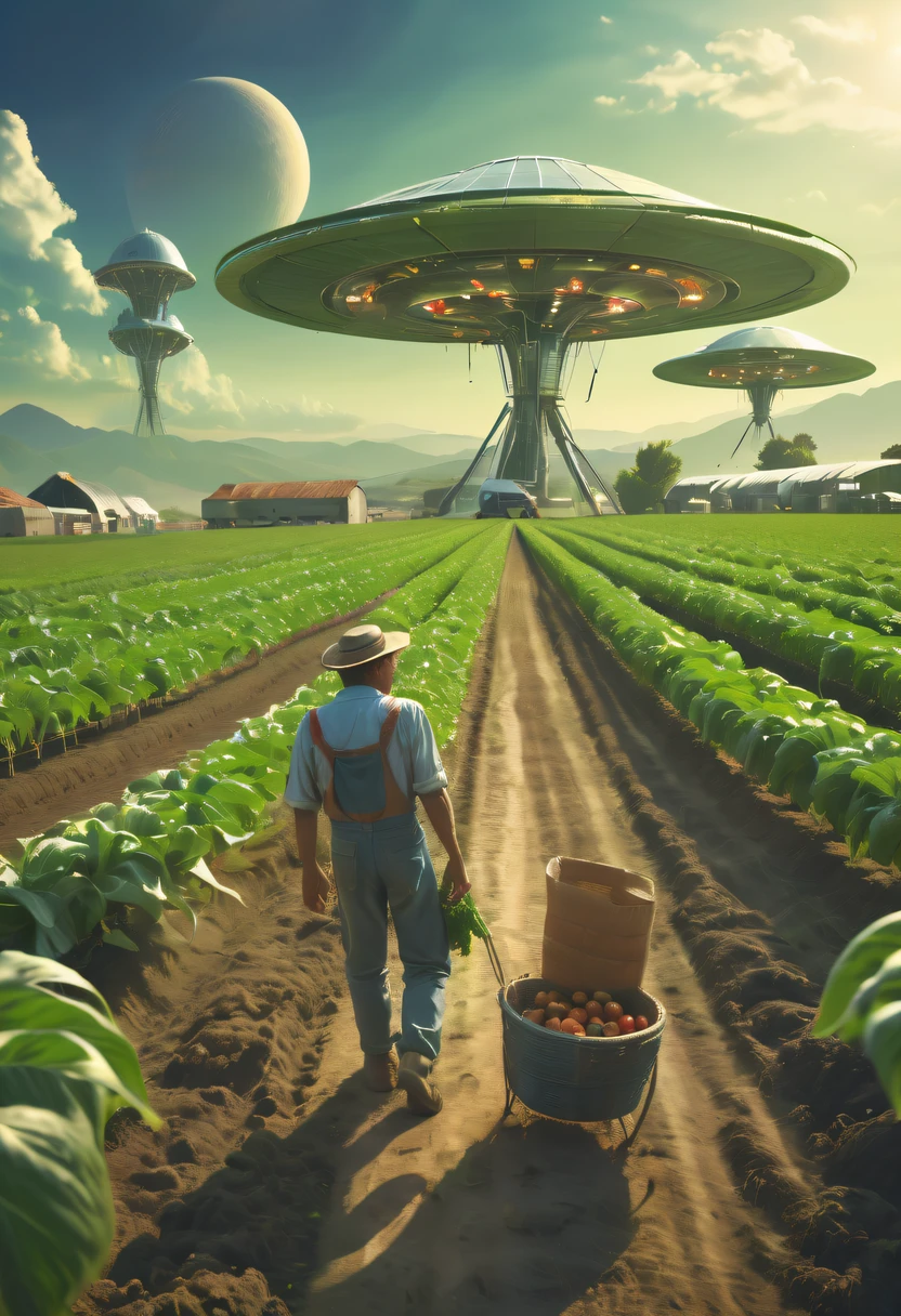 Alien farm life,Live a happy life with exotic crops,spacious farm,(Life scenes:1.5)