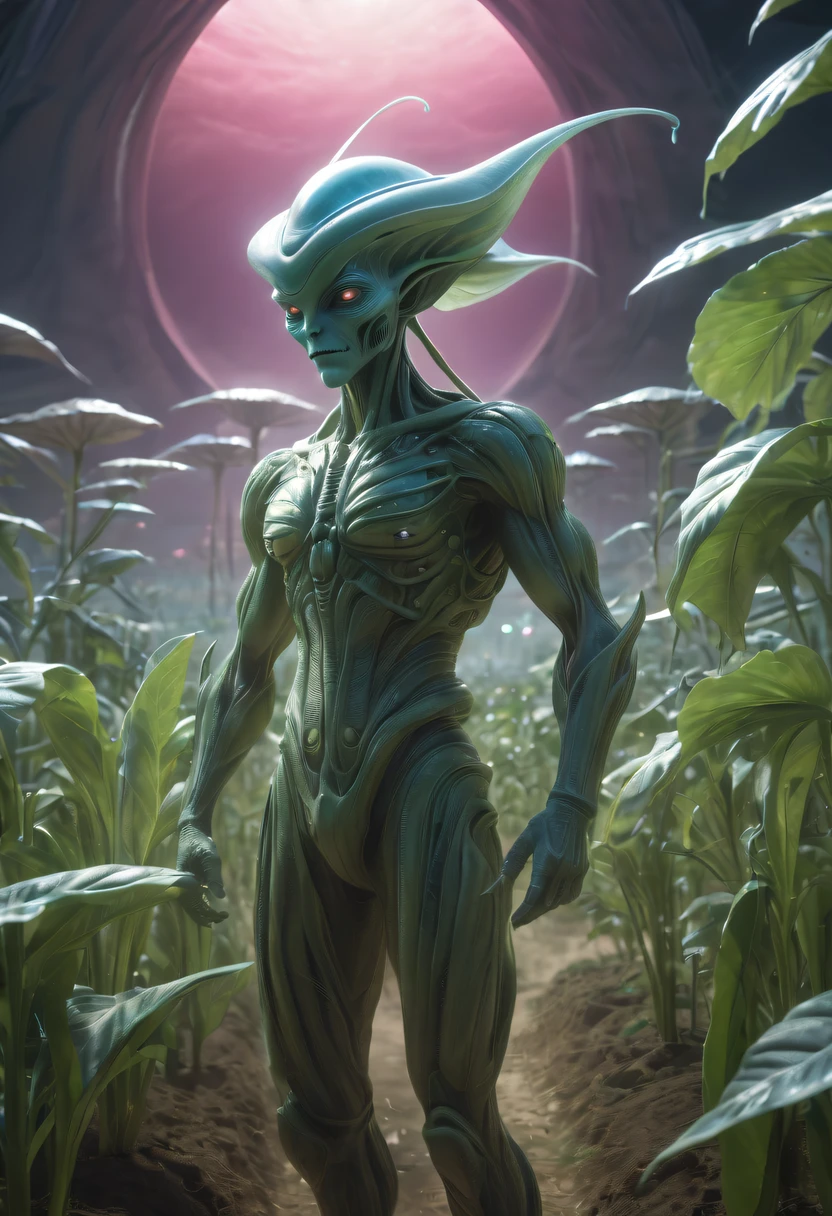 Alien farm life，Migrant farmers work happily，exotic crops，spacious farm，labor scene
