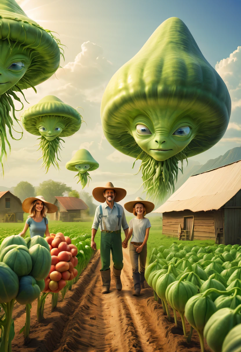 Alien farm life，Happy family life with alien crops，spacious farm，family life scenes