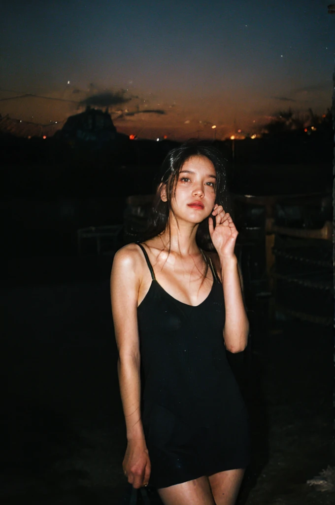 beautiful girl \"EGAT.\",outer space,Dry Rocks Environment,between the stars,Surrealism,Dreaming of dim sunlight. Minimalism,Sky Sky,wave,Faint accent lights,grain of film,Horror pictures,The atmosphere is shady and full of fog.,Dress lightlyGenerate a detailed description of a beautiful model in an undergarment, posing in a separate crotch style, reminiscent of EGAT's logo, against an outer space backdrop with dry rock environments, nestled between the stars. Emphasize a surrealistic atmosphere, as if dreaming amidst dim sunlight in a minimalist setting. Highlight the model's soft, natural light, capturing the faint accent lights, and incorporate a grainy film effect akin to high-end camera quality, focusing on hairline details for a realistic appearance. Integrate elements of horror with a shady, foggy atmosphere and a lightly dressed model. Enhance the imagery with the subtlety of a gentle wave while maintaining a high level of detail in the skin texture."