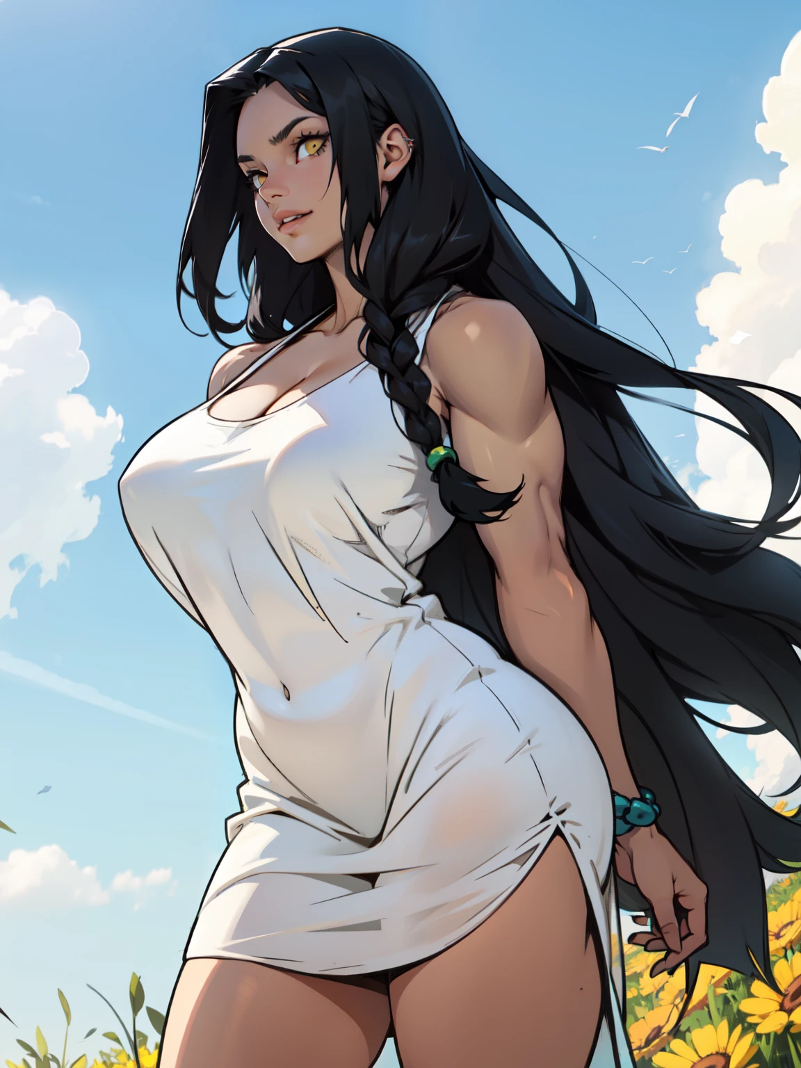 muscular huge breasts thick sunny sky clouds black hair yellow eyes sundress black hair yellow eyes pale skin solo joyful long straight hair long straight hair long straight hair long straight hair long straight hair long straight hair long straight hair long straight hair long straight hair