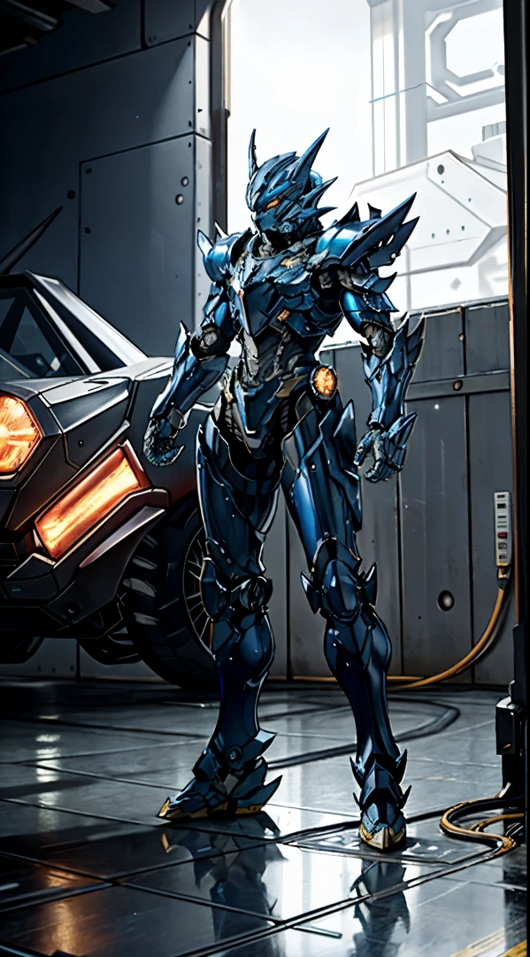 A high-tech combat armor suit inspired by Godzilla concept, Godzilla concept biotech battle armor, High-tech armored suits, psychedelic details, BiophyllTech, add electric power around, A bio-sensitive high-tech battle armor suit infused with Godzilla characteristics, The angular design on the body is illuminated and the display is charging, energy waves, Energy particles, octane render, unreal engine 5, high definition, best quality, highres, ultra-detailed, fantasy, Ultra-complex design, ultra-fine painting, extremely delicate, professional, perfect images quality, realistic, sure real, creativity, RAW photo, UHD, 32k, Natural light, cinematic lighting, best shadow, anatomically correct, masterpiece-anatomy-perfect, masterpiece:1.5