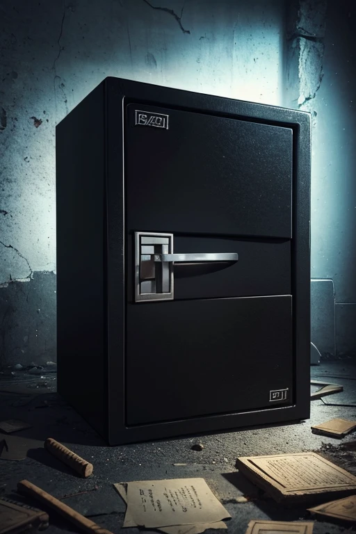 small obscure password safe abandoned by an ancient civilization inside a black box dark lighting