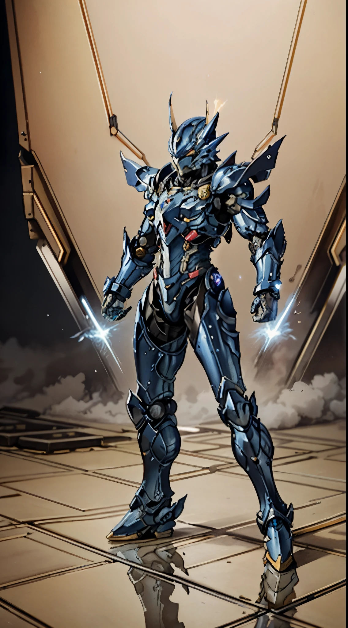A high-tech combat armor suit inspired by Godzilla concept, Godzilla concept biotech battle armor, High-tech armored suits, psychedelic details, BiophyllTech, add electric power around, A bio-sensitive high-tech battle armor suit infused with Godzilla characteristics, The angular design on the body is illuminated and the display is charging, energy waves, Energy particles, octane render, unreal engine 5, high definition, best quality, highres, ultra-detailed, fantasy, Ultra-complex design, ultra-fine painting, extremely delicate, professional, perfect images quality, realistic, sure real, creativity, RAW photo, UHD, 32k, Natural light, cinematic lighting, best shadow, anatomically correct, masterpiece-anatomy-perfect, masterpiece:1.5