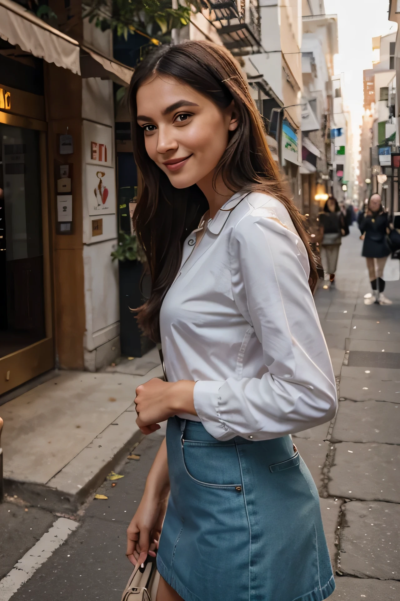 woman walking througout the city, real, picture showing her from the side, a picture by Emma Andijewska, instagram, hurufiyya, valentina remenar, alina ivanchenko, beautiful, anastasia ovchinnikova, smiling slightly, alexandria ocasio - cortez, alexandria ocasio-cortez