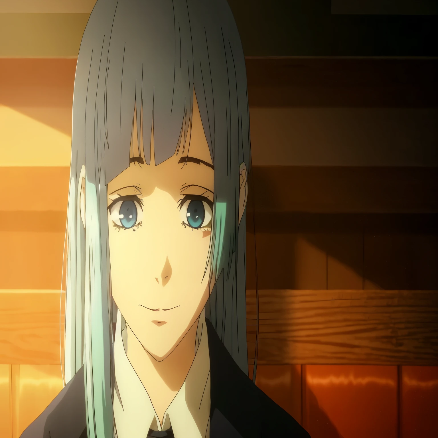 Anime image of a woman with long hair and a suit, in the anime film, today's featured anime still, anime movie screenshot, anime movie screenshot, anime visual of a young woman, screenshot from guro anime, Anime girl with teal hair, screenshot from a 2012s anime, anime still film anime shikishi, barechested