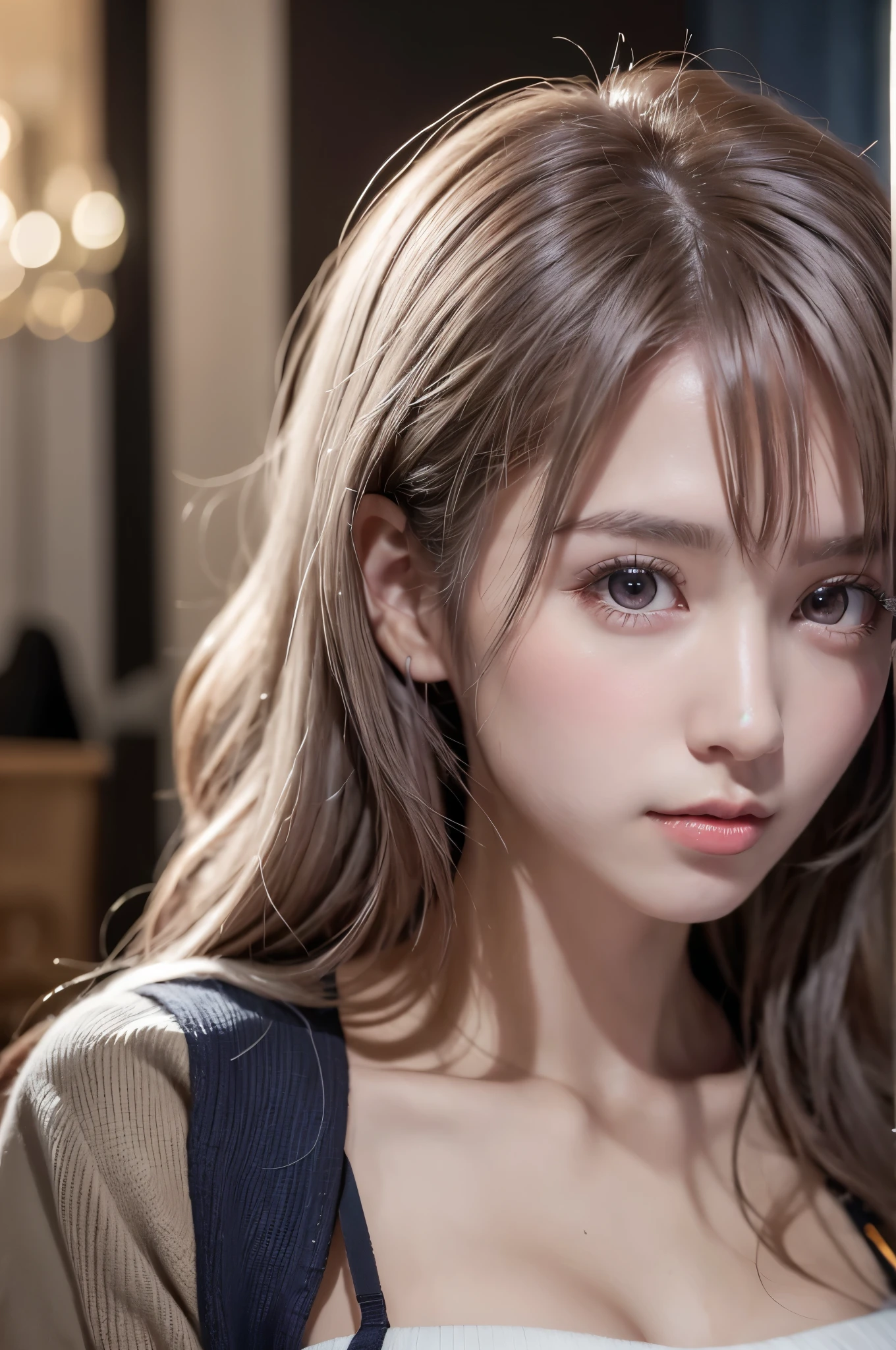 (8K, Photorealistic, Raw photo, of the highest quality: 1.3), (1girl in), Super beautiful, (Realistic face), (boyish, Silver Color Berry Shorthair), Beautiful , Glare that captivates the viewer, Beautiful expression, Beautiful breasts, (Realistic skin), Be...