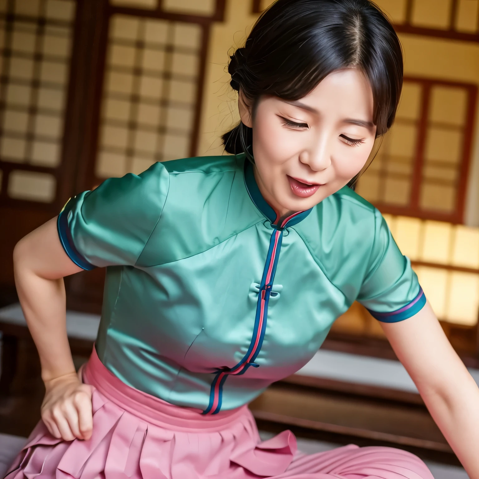 Cheongsam beauty,Cheongsam pleats,Cheongsam tight,plumw,plumw,posture parent,Rolling his eyes,Stick out your tongue