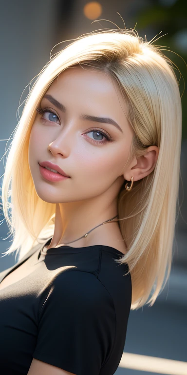 (fotorrealista: 1.4), (obra-prima, side-lighting, belos olhos finamente detalhados: 1.2), obra-prima*retrato, magra, 30 anos de idade,rosto realista, rosto 3d, olhos brilhantes, cabelo volumoso cacheado ruivo brilhante, pele lustrosa, solo, envergonhado, Drastic lighting, jeans and black t-shirt alita
