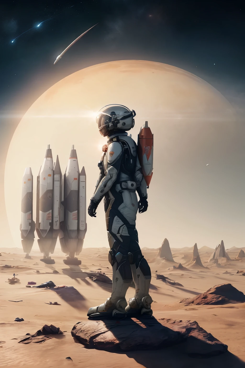 woman space traveler stranded on mysterious world, 1starfield style,