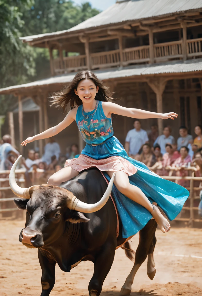 girl riding bull,
