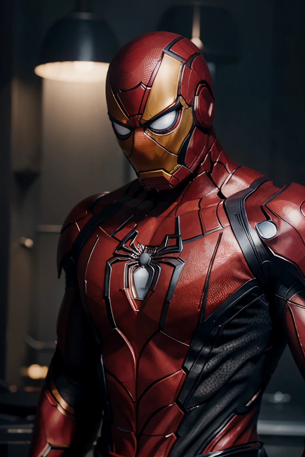 spider man, iron man, illustration, high detailed, 4k, smooth background, camera focus, muscular, no face