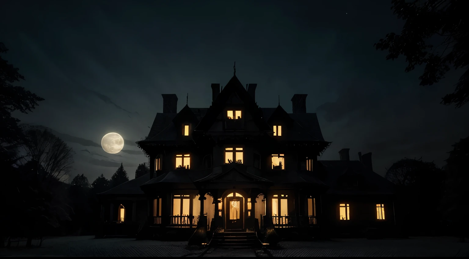 arafed house in the woods with a full moon in the background, spooky mansion, ultra detailed haunted house, haunted house, haunted house themed, haunted background, spooky and scary atmosphere, eerie highly detailed, gothic mansion, haunting and spooky, scary magical background, location of a dark old house, haunted gothic hotel, house background, halloween atmosphere