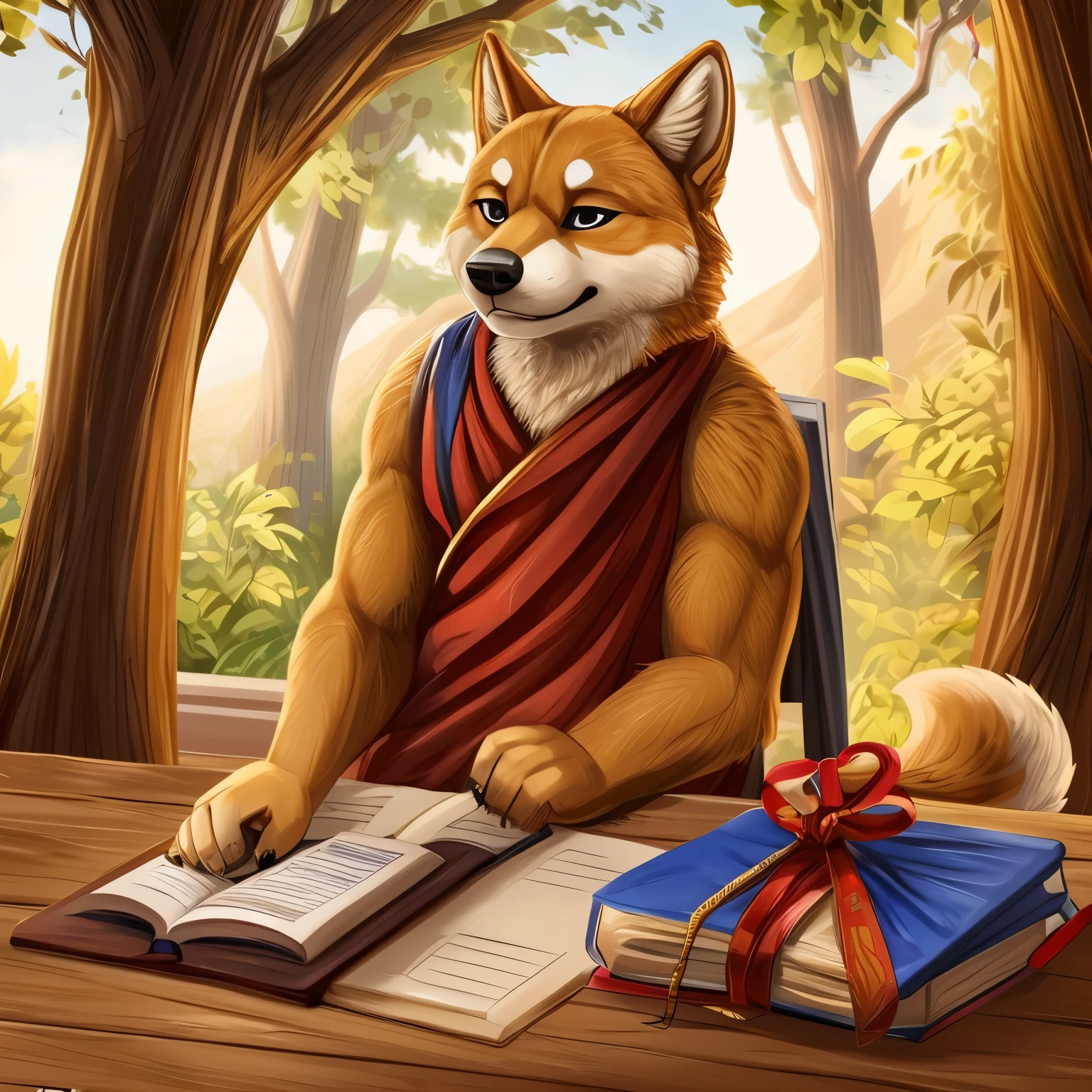 Furry, shiba inu, sesame coloring book, in traditional clothes